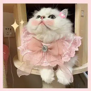 Pink Series Pet Lace Cat Scarf(Pink with Diamonds)