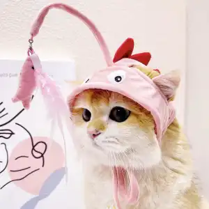 Pink Little Dinosaur Teasing Cat Stick